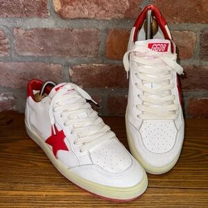 Golden Goose Women's Ball Star in white leather with red star and heel tab Sz 42